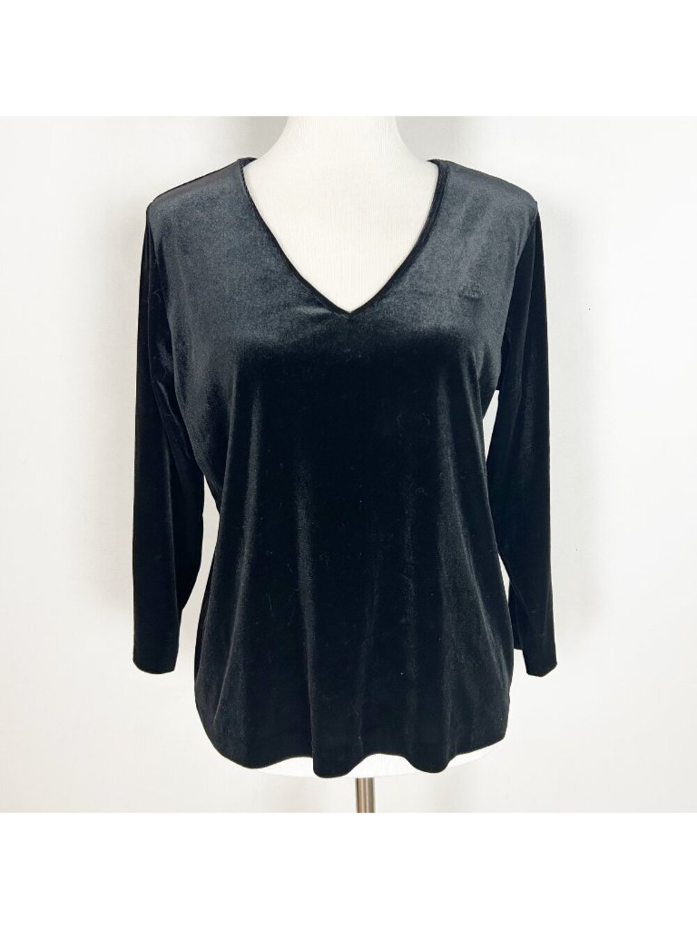 Lauren Ralph Lauren Black Velvet 3/4 Sleeve Top Classic Dressy Chic Size Large W